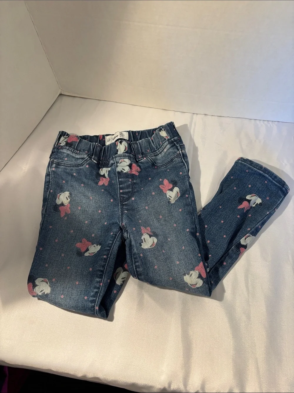 GAP Girls' Dark Blue Denim Leggings with Pink Minnie Bows